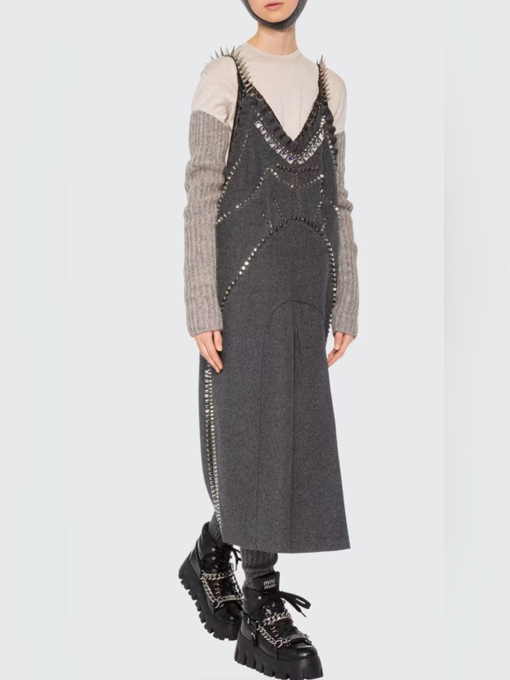 MIU MIU Loden Borchie Embellished Midi Dress NWT $6800 size 36